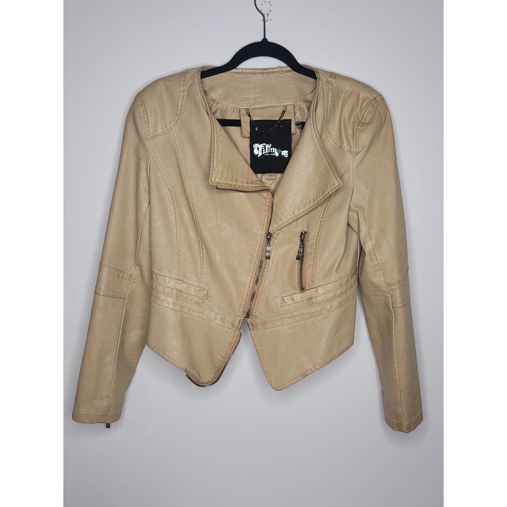 THE FILLMORE Vegan Leather Motorcycle Jacket Full Zip Tan Womens Large